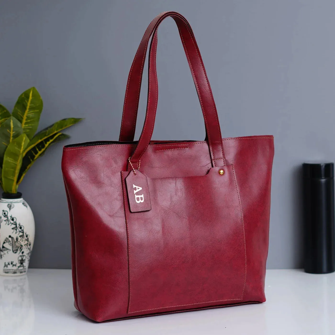 Classy Leather Customized Women's Tote bag - Maroon