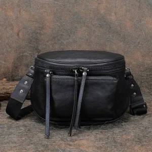 Coffee Leather Womens Saddle Shoulder Bag Fanny Pack Handmade Crossbody Purse for Ladies