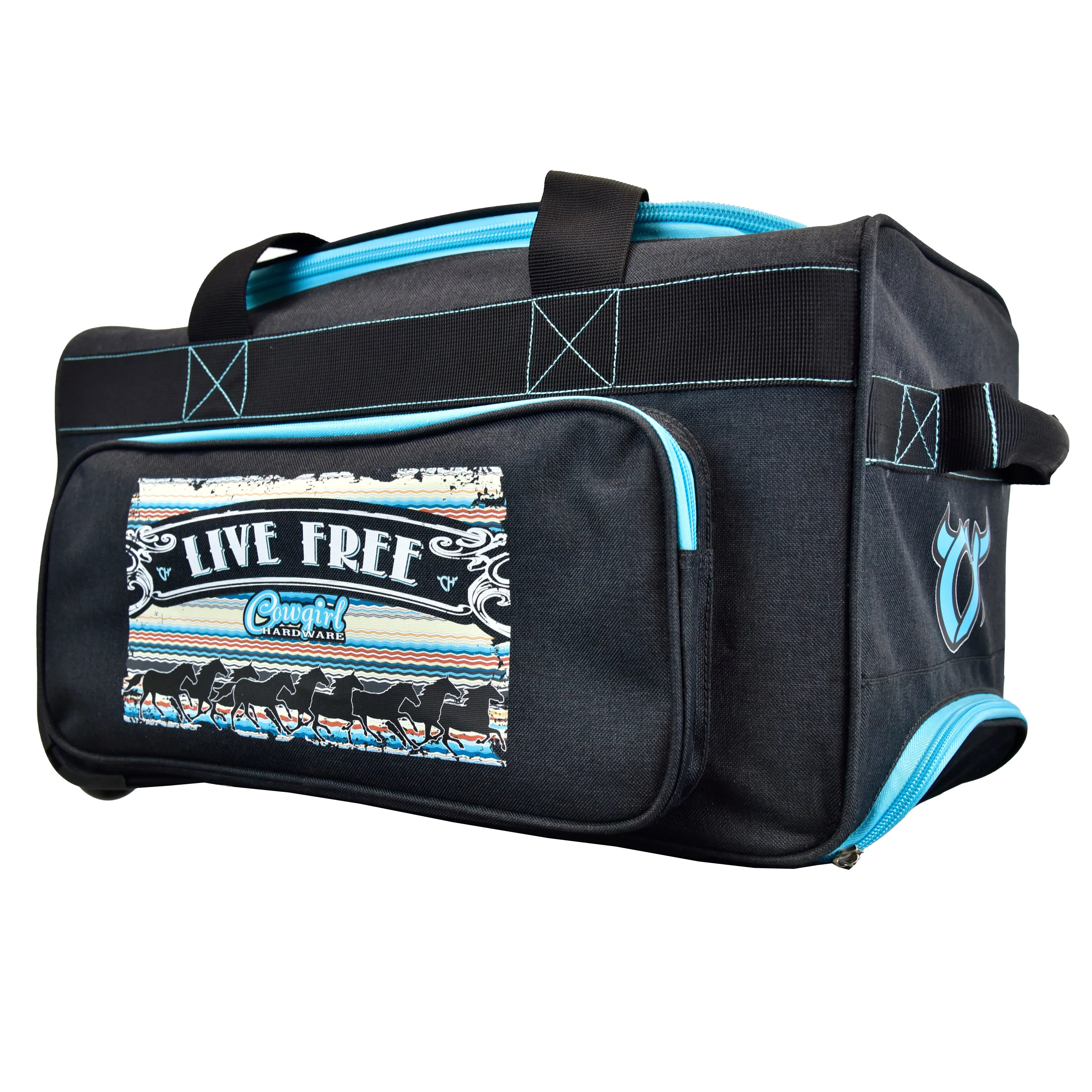 Cowgirl Hardware Live Free Serape Gear Bags in Grey and Turquoise