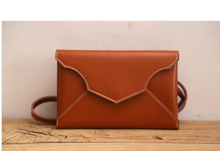 Cute Brown LEATHER Envelope WOMEN SHOULDER BAG Handmade Slim Envelope Crossbody Purse FOR WOMEN