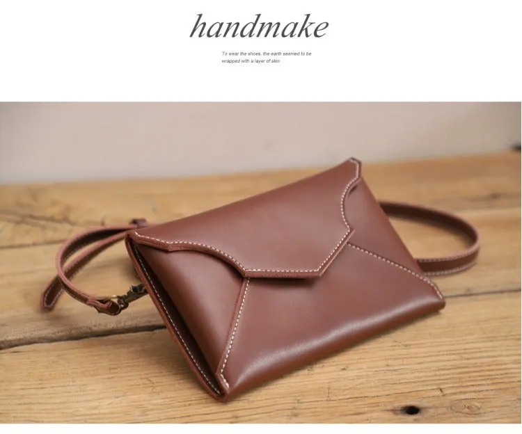 Cute Brown LEATHER Envelope WOMEN SHOULDER BAG Handmade Slim Envelope Crossbody Purse FOR WOMEN