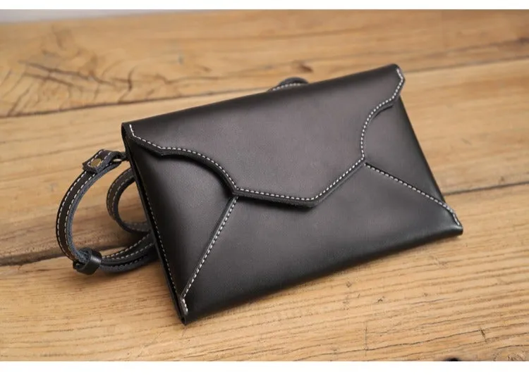 Cute Brown LEATHER Envelope WOMEN SHOULDER BAG Handmade Slim Envelope Crossbody Purse FOR WOMEN