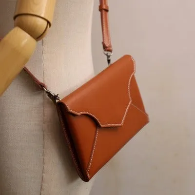 Cute Brown LEATHER Envelope WOMEN SHOULDER BAG Handmade Slim Envelope Crossbody Purse FOR WOMEN