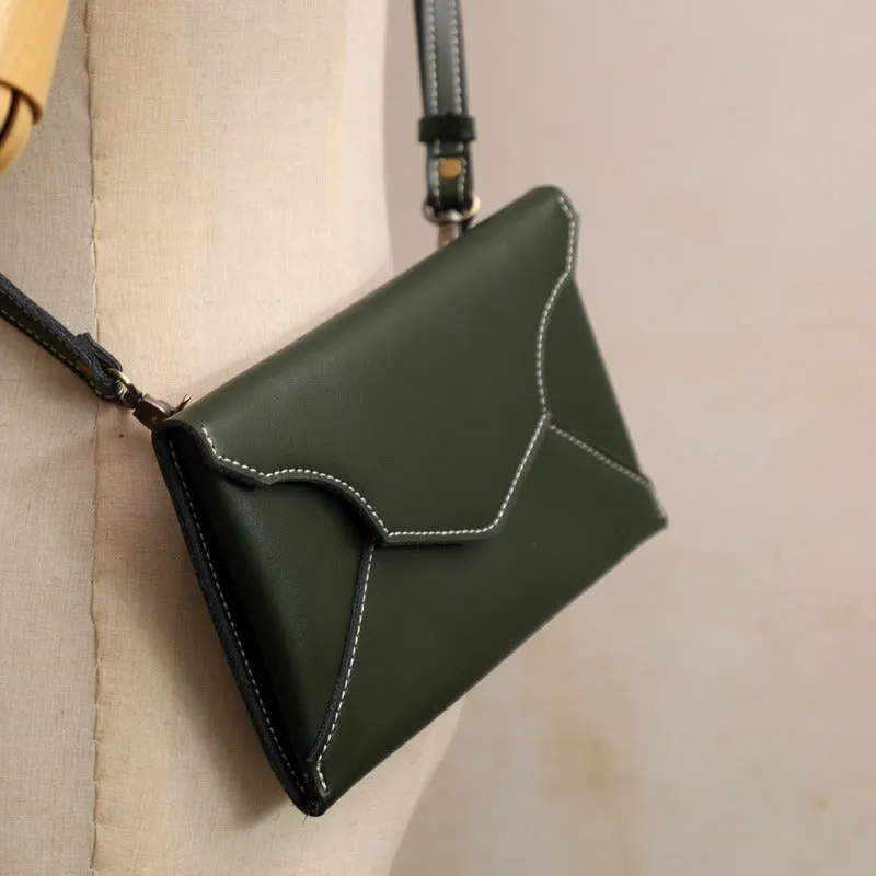 Cute Brown LEATHER Envelope WOMEN SHOULDER BAG Handmade Slim Envelope Crossbody Purse FOR WOMEN