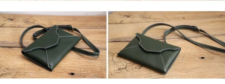 Cute Brown LEATHER Envelope WOMEN SHOULDER BAG Handmade Slim Envelope Crossbody Purse FOR WOMEN
