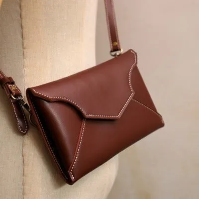 Cute Brown LEATHER Envelope WOMEN SHOULDER BAG Handmade Slim Envelope Crossbody Purse FOR WOMEN