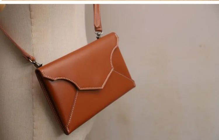 Cute Brown LEATHER Envelope WOMEN SHOULDER BAG Handmade Slim Envelope Crossbody Purse FOR WOMEN