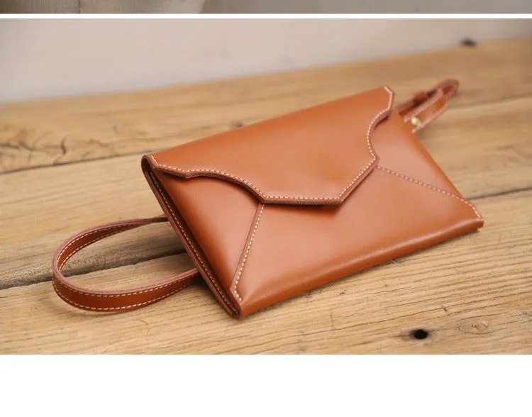 Cute Brown LEATHER Envelope WOMEN SHOULDER BAG Handmade Slim Envelope Crossbody Purse FOR WOMEN