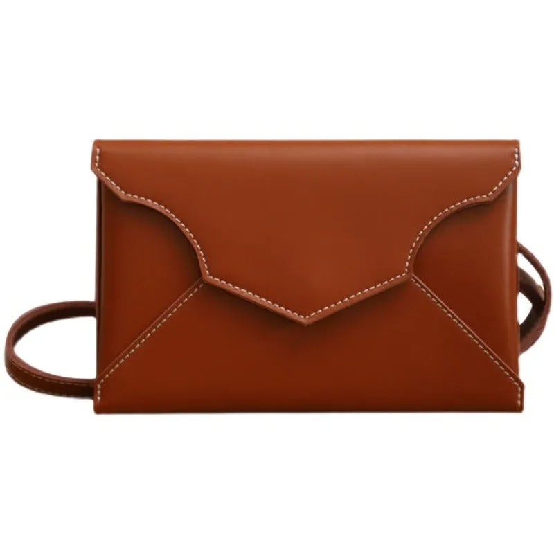 Cute Brown LEATHER Envelope WOMEN SHOULDER BAG Handmade Slim Envelope Crossbody Purse FOR WOMEN