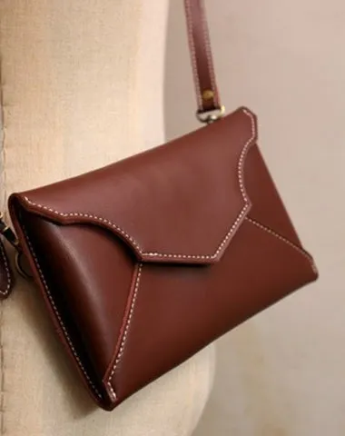 Cute Brown LEATHER Envelope WOMEN SHOULDER BAG Handmade Slim Envelope Crossbody Purse FOR WOMEN