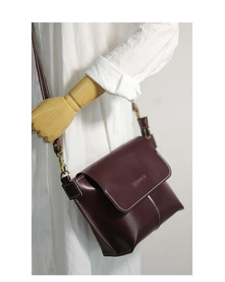 Cute Brown LEATHER Side Bag Handmade WOMEN Brown Crossbody BAG Phone Purse FOR WOMEN