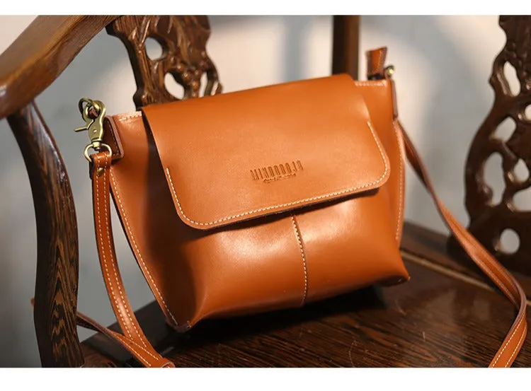 Cute Brown LEATHER Side Bag Handmade WOMEN Brown Crossbody BAG Phone Purse FOR WOMEN