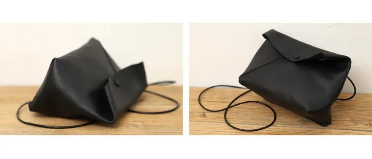 Cute LEATHER Mini Side Bag Black Handmade WOMEN Crossbody BAG Phone Purse FOR WOMEN