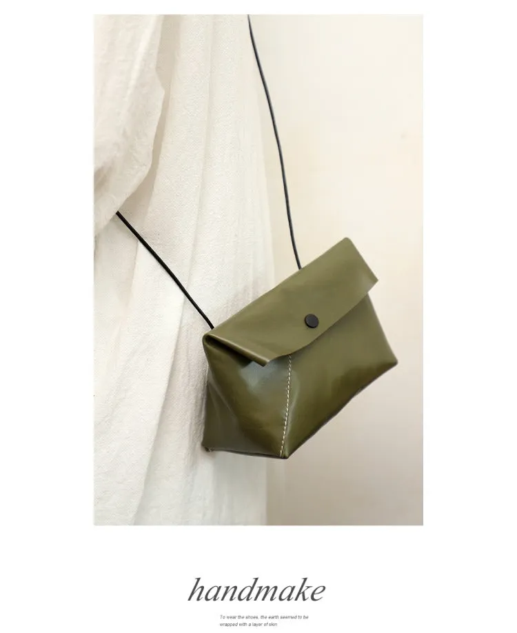Cute LEATHER Mini Side Bag Black Handmade WOMEN Crossbody BAG Phone Purse FOR WOMEN