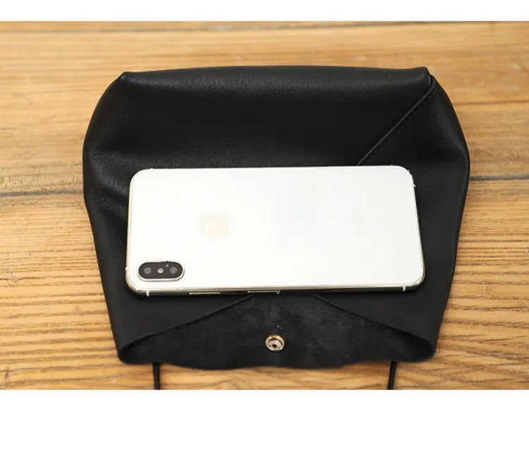 Cute LEATHER Mini Side Bag Black Handmade WOMEN Crossbody BAG Phone Purse FOR WOMEN