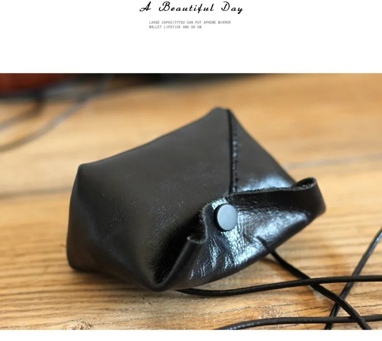 Cute LEATHER Mini Side Bag Black Handmade WOMEN Crossbody BAG Phone Purse FOR WOMEN