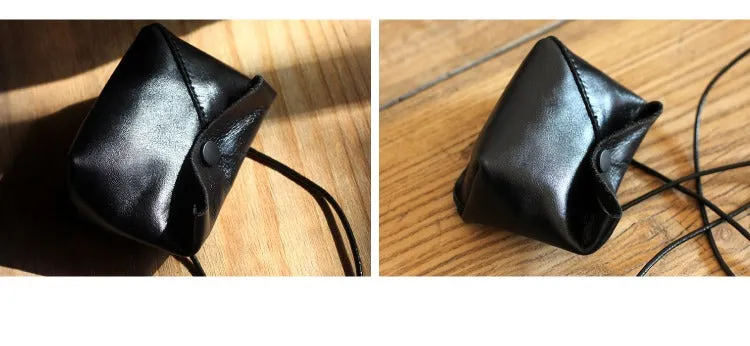Cute LEATHER Mini Side Bag Black Handmade WOMEN Crossbody BAG Phone Purse FOR WOMEN