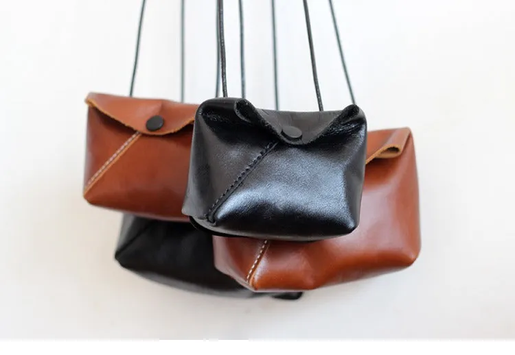 Cute LEATHER Mini Side Bag Black Handmade WOMEN Crossbody BAG Phone Purse FOR WOMEN