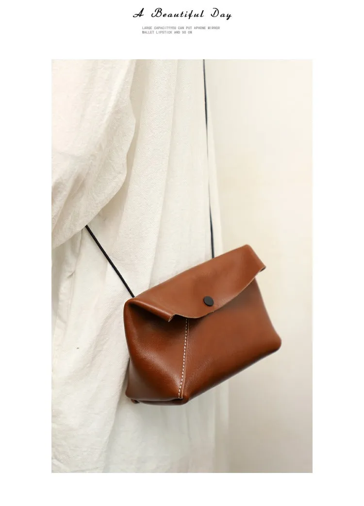 Cute LEATHER Mini Side Bag Black Handmade WOMEN Crossbody BAG Phone Purse FOR WOMEN
