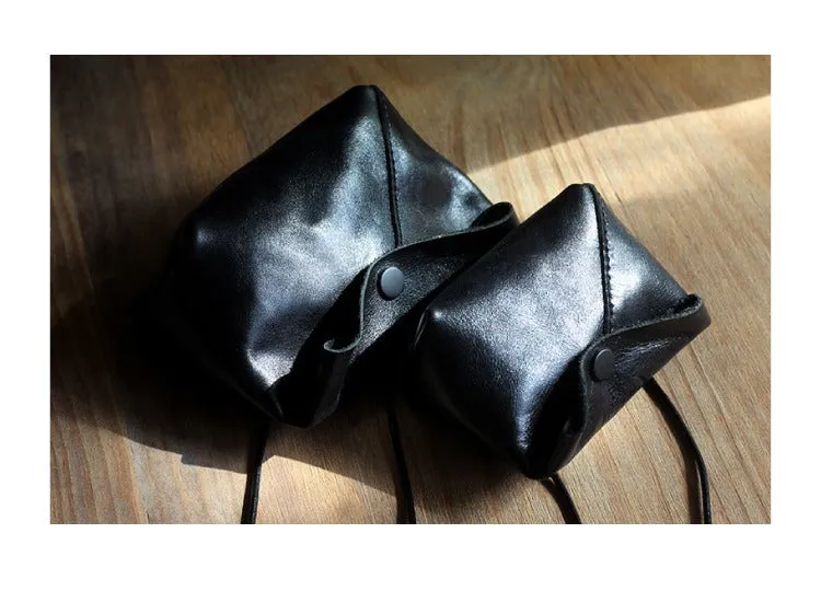 Cute LEATHER Mini Side Bag Black Handmade WOMEN Crossbody BAG Phone Purse FOR WOMEN