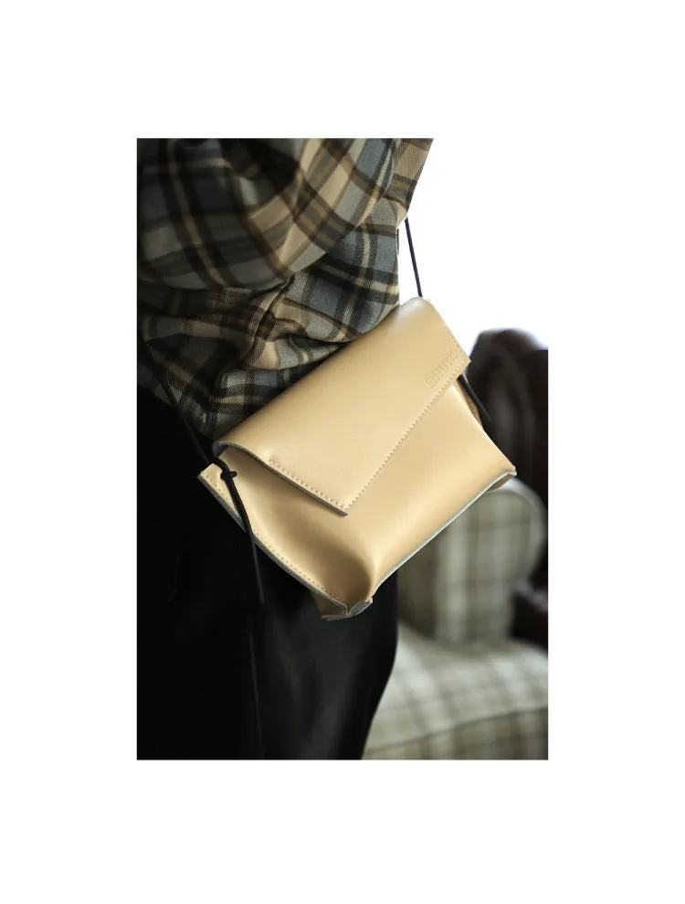 Cute LEATHER Small Side Bag Black Handmade WOMEN Crossbody BAG Phone Purse FOR WOMEN