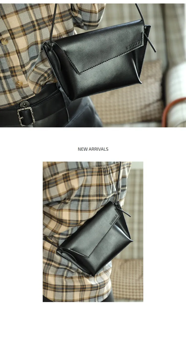 Cute LEATHER Small Side Bag Black Handmade WOMEN Crossbody BAG Phone Purse FOR WOMEN