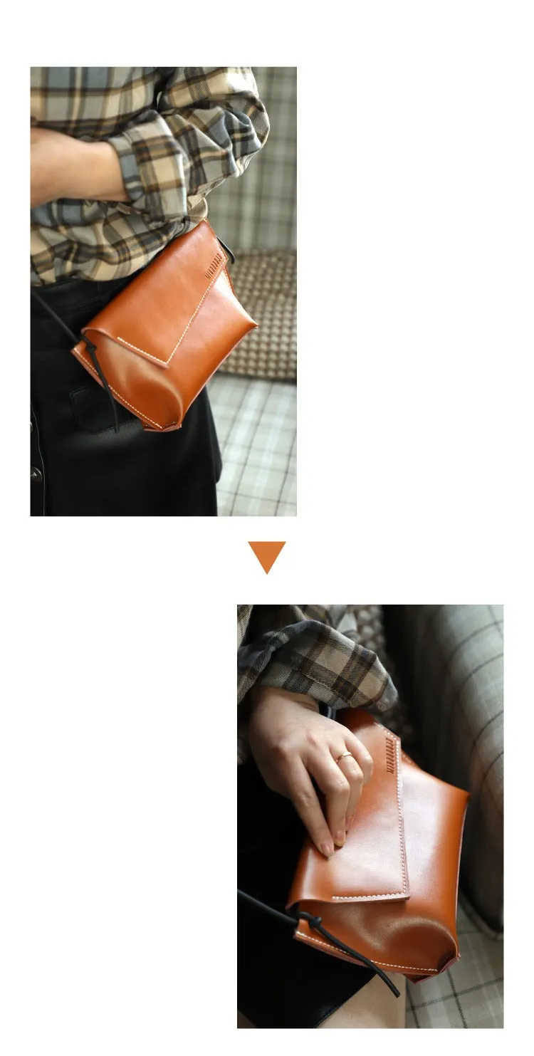 Cute LEATHER Small Side Bag Black Handmade WOMEN Crossbody BAG Phone Purse FOR WOMEN