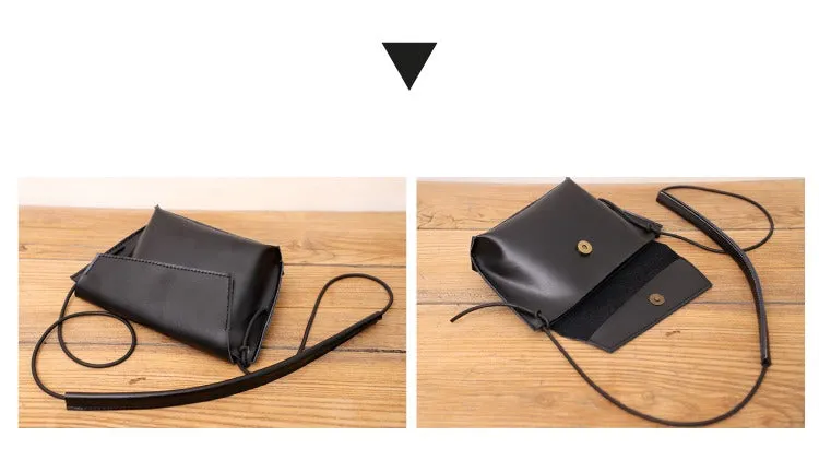Cute LEATHER Small Side Bag Black Handmade WOMEN Crossbody BAG Phone Purse FOR WOMEN