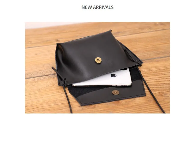 Cute LEATHER Small Side Bag Black Handmade WOMEN Crossbody BAG Phone Purse FOR WOMEN