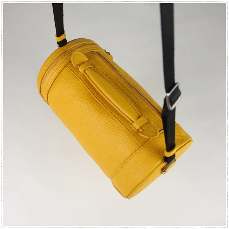 Cute Womens Orange Leather Bucket Shoulder Purse Barrel Crossbody Bag Purse for Ladies