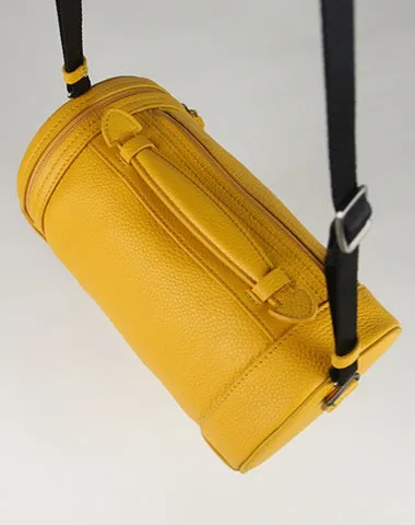 Cute Womens Orange Leather Bucket Shoulder Purse Barrel Crossbody Bag Purse for Ladies