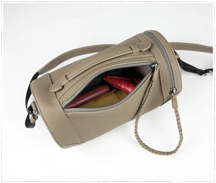 Cute Womens Orange Leather Bucket Shoulder Purse Barrel Crossbody Bag Purse for Ladies