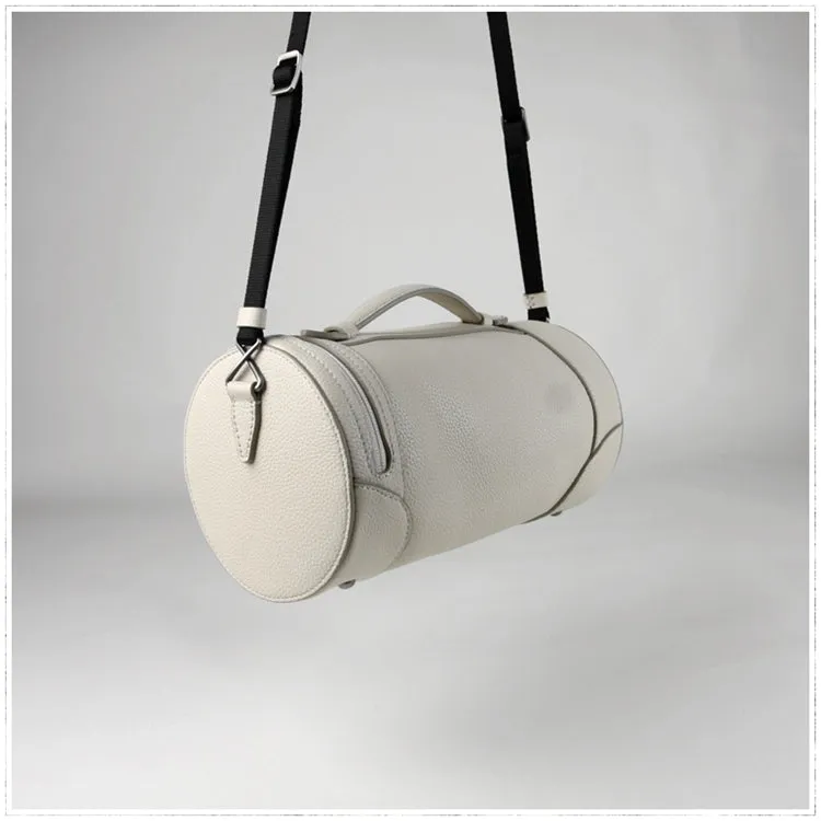Cute Womens Orange Leather Bucket Shoulder Purse Barrel Crossbody Bag Purse for Ladies