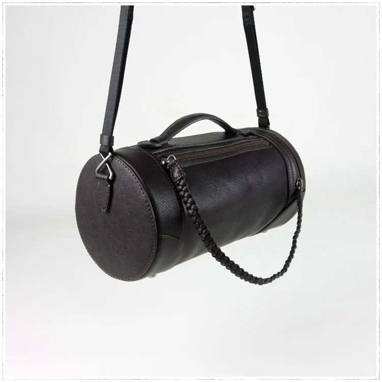 Cute Womens Orange Leather Bucket Shoulder Purse Barrel Crossbody Bag Purse for Ladies