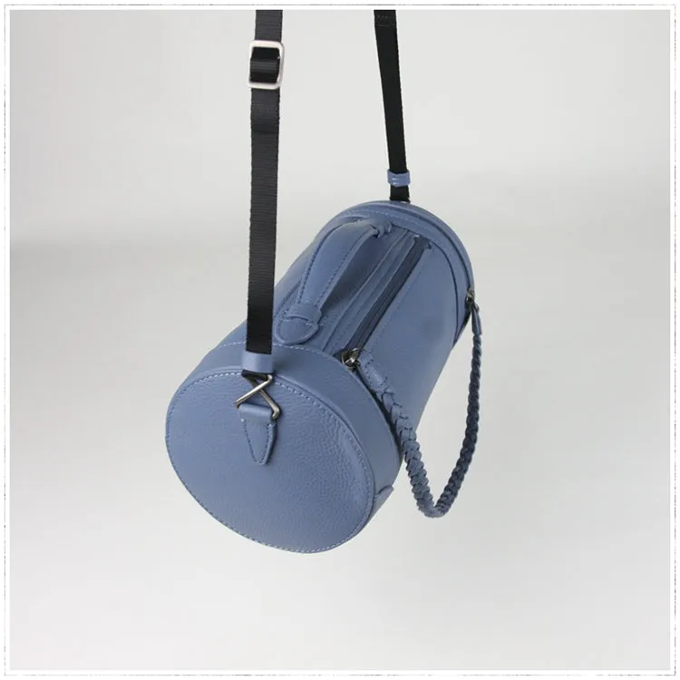 Cute Womens Orange Leather Bucket Shoulder Purse Barrel Crossbody Bag Purse for Ladies