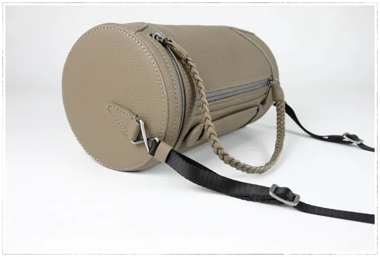 Cute Womens Orange Leather Bucket Shoulder Purse Barrel Crossbody Bag Purse for Ladies