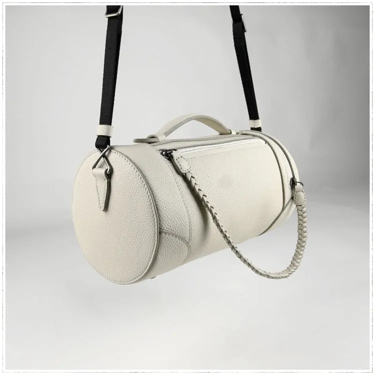 Cute Womens Orange Leather Bucket Shoulder Purse Barrel Crossbody Bag Purse for Ladies