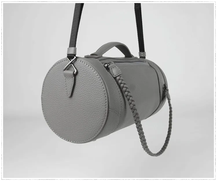 Cute Womens Orange Leather Bucket Shoulder Purse Barrel Crossbody Bag Purse for Ladies