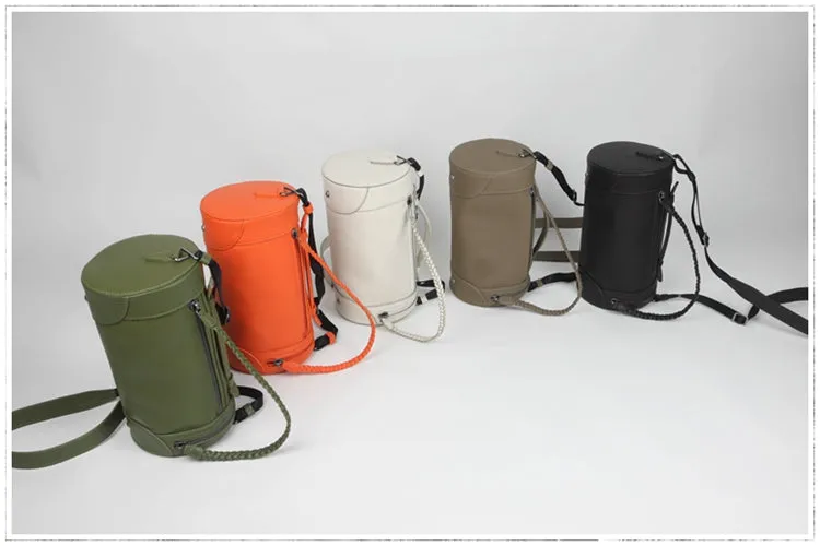 Cute Womens Orange Leather Bucket Shoulder Purse Barrel Crossbody Bag Purse for Ladies