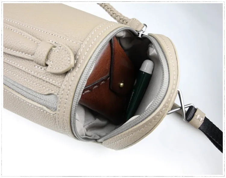 Cute Womens Orange Leather Bucket Shoulder Purse Barrel Crossbody Bag Purse for Ladies