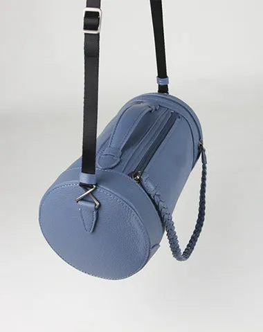 Cute Womens Orange Leather Bucket Shoulder Purse Barrel Crossbody Bag Purse for Ladies
