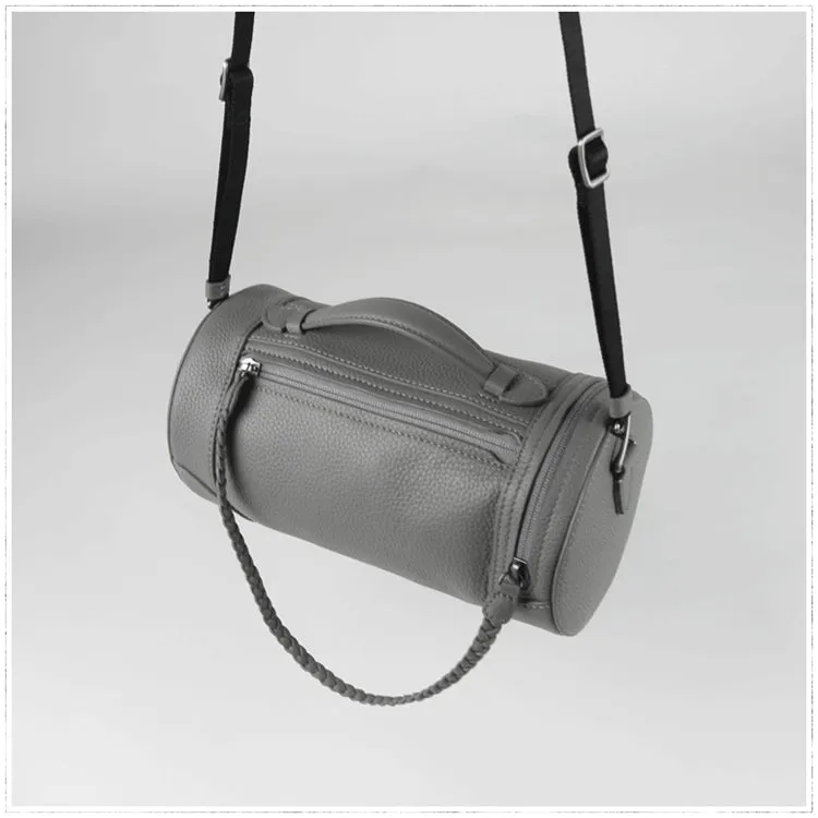 Cute Womens Orange Leather Bucket Shoulder Purse Barrel Crossbody Bag Purse for Ladies
