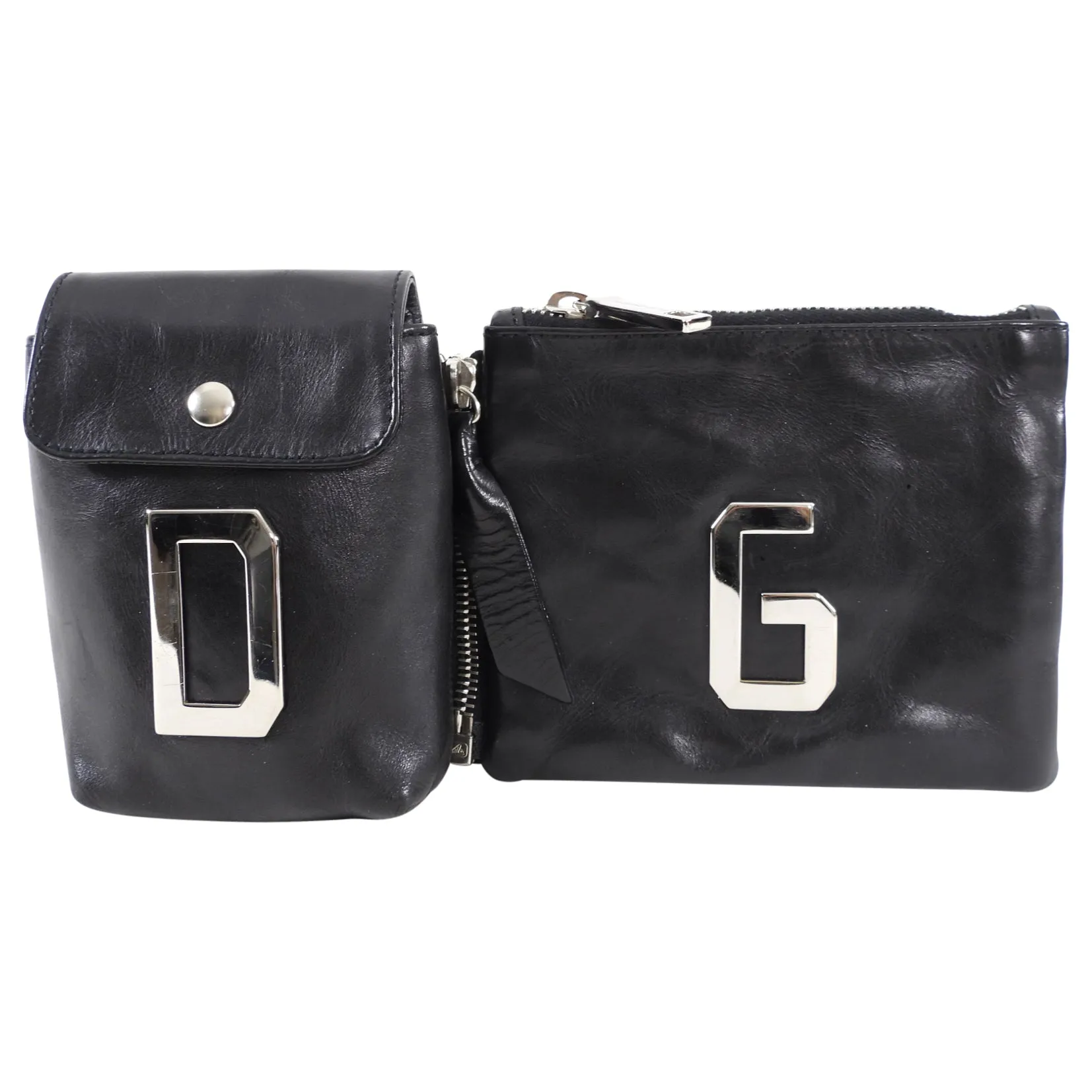 Dolce Gabbana Black Initial Zippered Leather Pouches