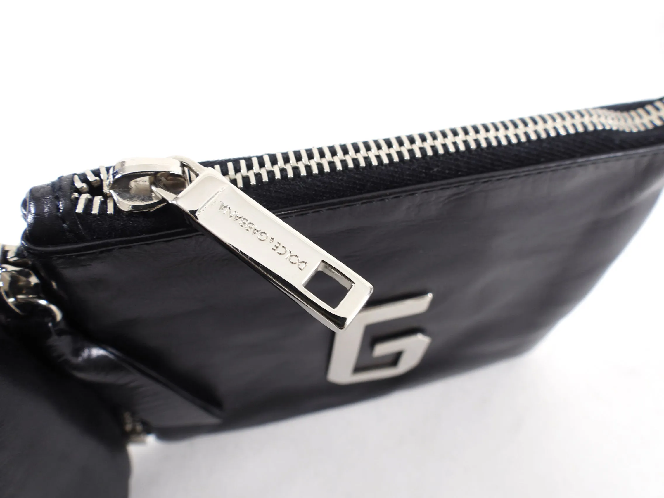Dolce Gabbana Black Initial Zippered Leather Pouches