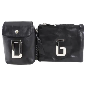Dolce Gabbana Black Initial Zippered Leather Pouches