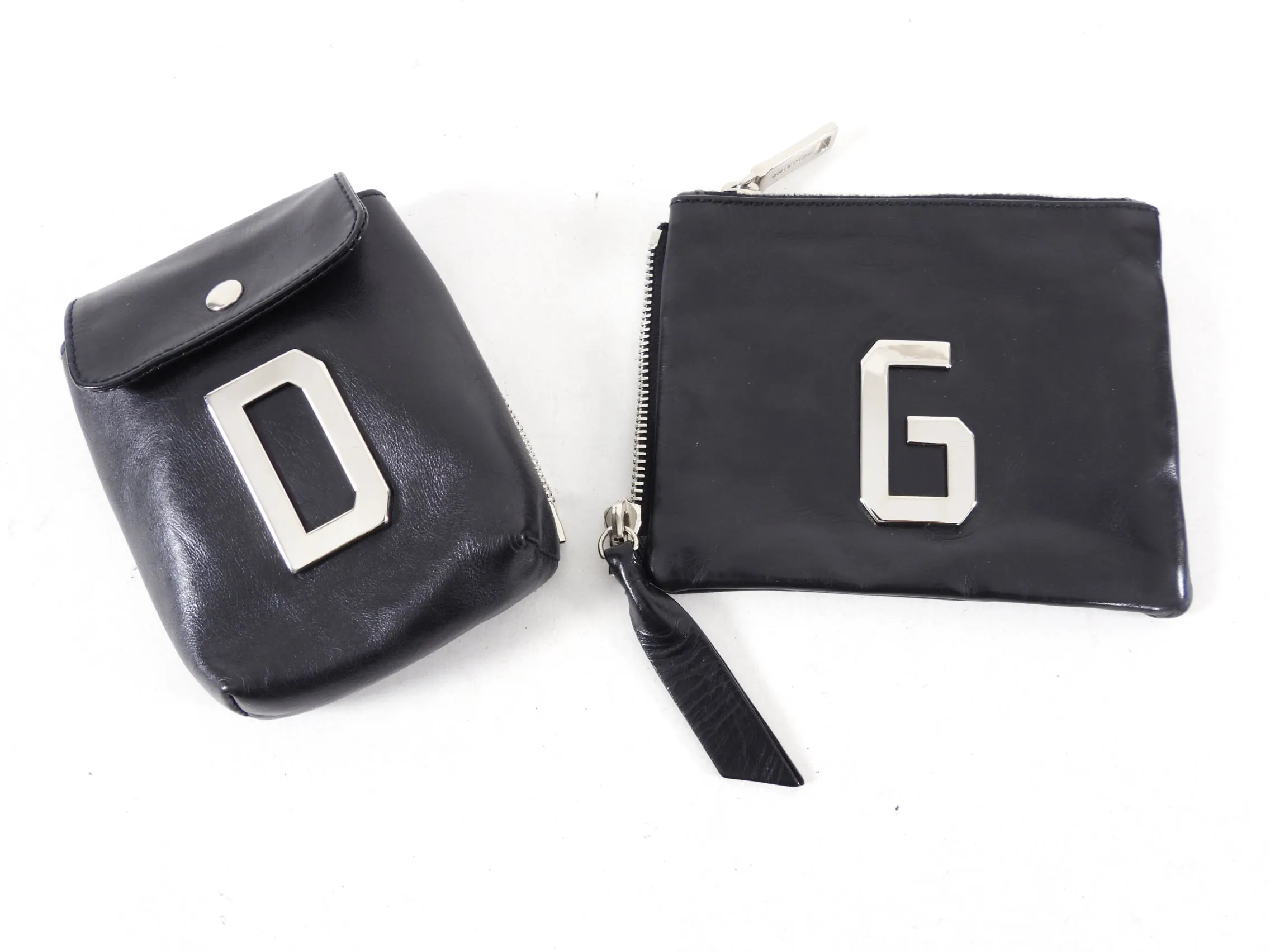Dolce Gabbana Black Initial Zippered Leather Pouches