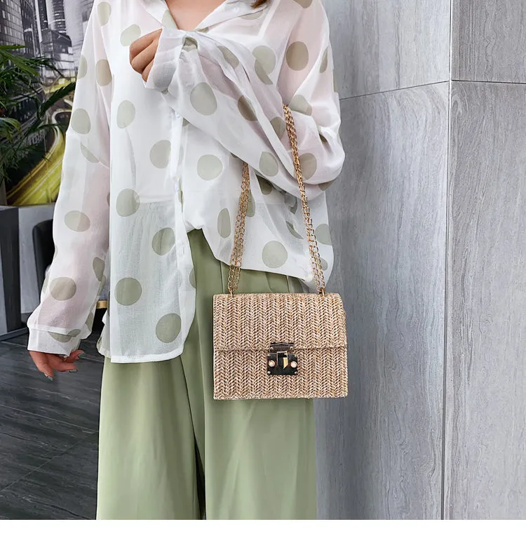 Fashion Straw Small Bag Female Wild Chain Small Square Bag Fashion Casual Texture