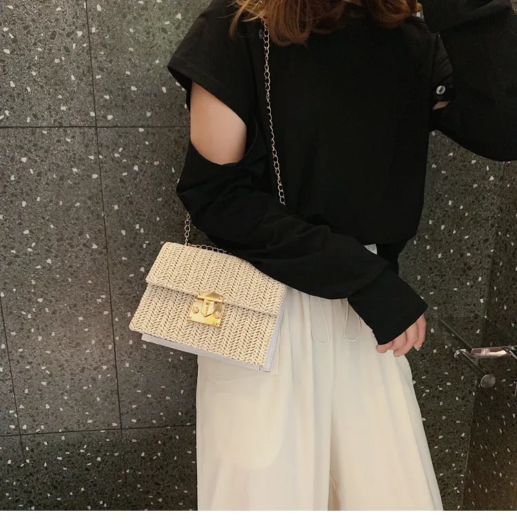 Fashion Straw Small Bag Female Wild Chain Small Square Bag Fashion Casual Texture