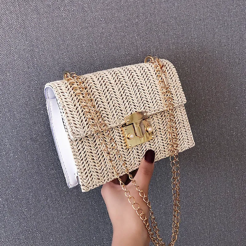Fashion Straw Small Bag Female Wild Chain Small Square Bag Fashion Casual Texture