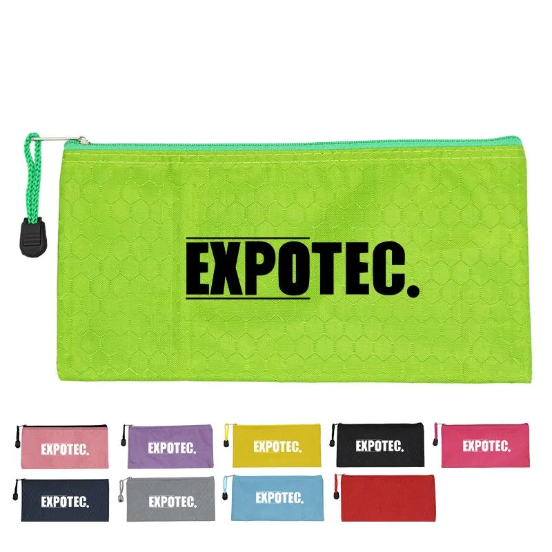 Flat Zippered Pencil Case with Hexagonal Design